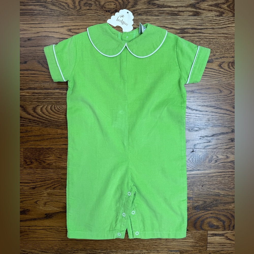 NWT Beehave Baby Boys Lime Green Corduroy Baby Romper One Piece Size 6-12 Months